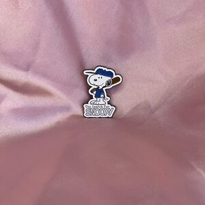 Snoopy Enamel Pin — Blue & White Baseball Design